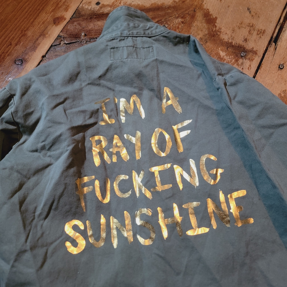 Jac Vanek Army Military Green Jacket Distressed Repurposed Ray Of Effin 🌞